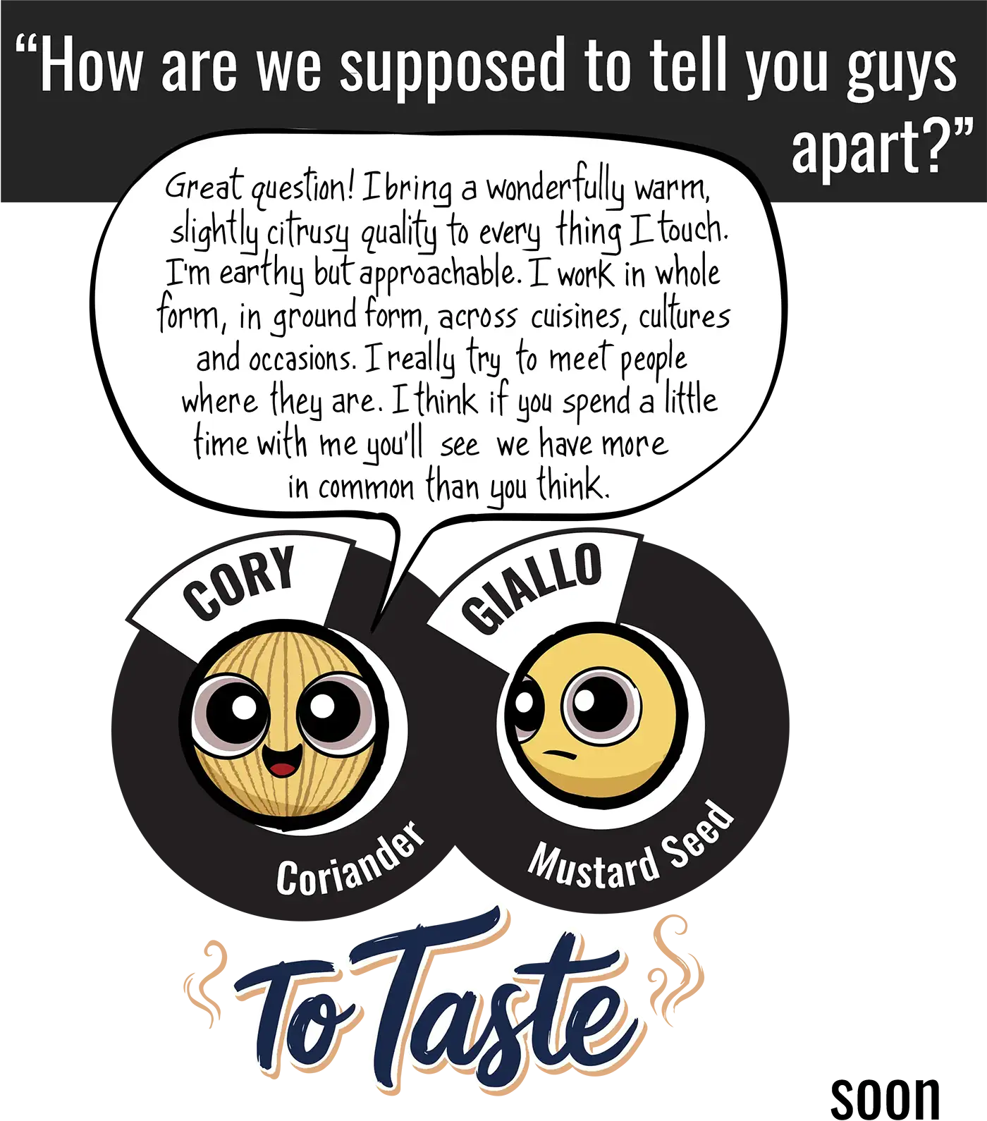 Illustration of Cory, a coriander spice character, mid-answer during an interview